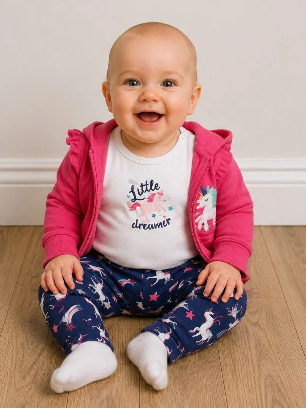 Pink Unicorn Hoodie and Navy Leggings Set